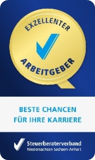 Siegel &bdquo;Exzellenter Arbeitgeber &ndash; Beste Chancen f&uuml;r Ihre Karriere&ldquo; des Steuerberaterverbands Niedersachsen Sachsen-Anhalt